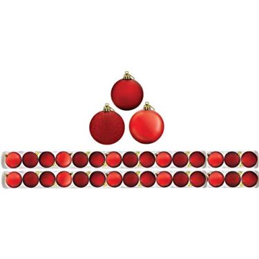 Imagem de Super Kit 30 Bolas De Natal Glitter, Lisa e Fosca Vermelha 4cm - Rio Master