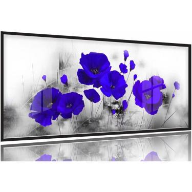 Imagem de Quadro Decorativo Flores Azul 130x60 Moldura Preta 2x2