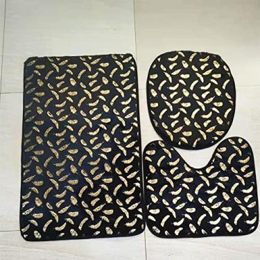Imagem de Tapetes de banheiro para casa, sala de estar, conjunto de banheiro, tapetes antiderrapantes com impressão dourada, tapete de quarto, tapete de banho, tapetes de banho, 3p2004preto