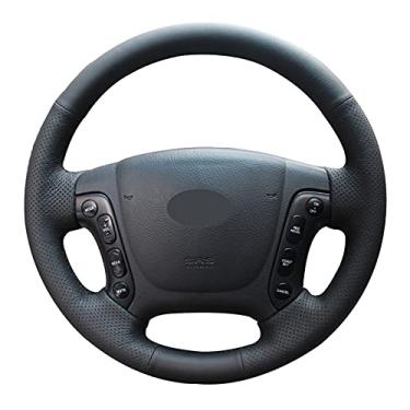 Imagem de DYBANP Capa de volante, para Hyundai Santa Fe 2007-2012, capa de volante de couro preta costurada à mão DIY