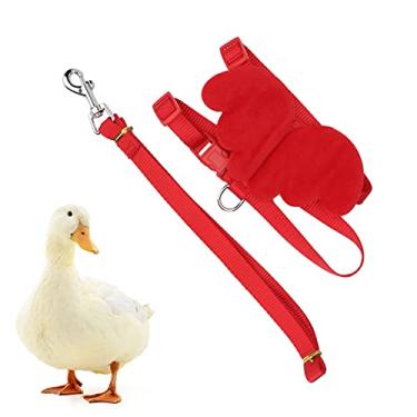 Imagem de Pssopp Arnês de pato e chumbo ajustável para caminhada de frango respirável colete para treinamento de galinha de pato (vermelho PP)