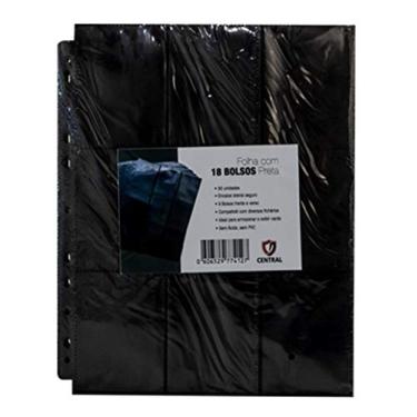 Imagem de Kit 10x Folhas Para Fichario Central - Preto (18 Bolsos)