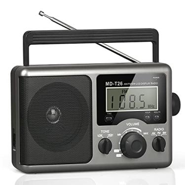 Imagem de Rádio de ondas curtas AM FM, rádio operado por bateria por baterias celulares 4D ou rádio transistor de energia CA com visor LCD, configuração de tempo, tomada de fone de ouvido de 3,5 mm, alto falante, tom de alta/baixa para casa, presente