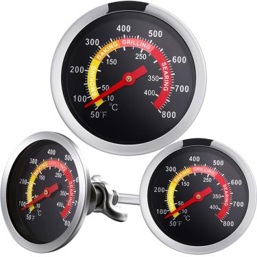 Imagem de Frienda 3 pacotes de termômetro para grelha com medidor de temperatura de fumaça, termômetro de madeira, churrasco, churrasqueira, termômetro de carvão, indicador de calor para carne de cordeiro, mostrador de 6,35 cm e haste de 6,35 cm