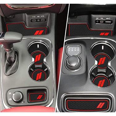 Imagem de Auprite Tapetes antipoeira para acessórios Durango 2014-2020, ajustes personalizados para porta-copos forros de console central para acessórios Dodge Interior (vermelho/5 peças)