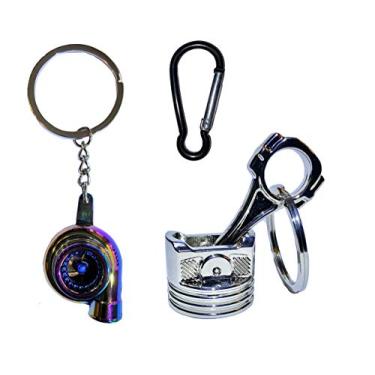 Imagem de Boostedcars Chaveiro mini pistão turbo mosquetão impulsionado carros turbocompressor auto peças chaveiro, Cromado, P