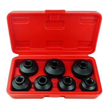 Imagem de Kit de ferramentas de chave de tampa de filtro de óleo de 7 peças inclui 24 mm, 27 mm, 29 mm, 30 mm, 32 mm, 36 mm, conjunto de soquetes de 38 mm compatível com Mercedes Benz, VW, BMW e mais caixa de filtro de óleo automotivo (preto)