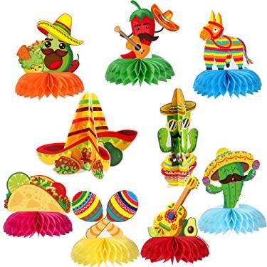 Imagem de 9 Pieces Fiesta Table Centerpieces Paper Mexican Honeycomb Decoration Colorful Cinco De Mayo Table Topper Decor for Carnivals Taco Tuesday Cactus Theme Party Photo Props Decoration Supplies