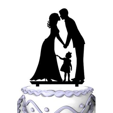 Imagem de Meijiafei Noiva e noivo acrílico engraçado suporte de bolo de casamento preto casamento aniversário beijando bolo Toppers Decorações bolo bolo Topper com menina