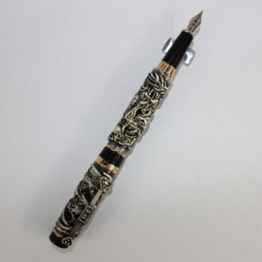 Imagem de Caneta tinteiro Gullor Dragon/Loong & Phoenix antiguidade, prata, médio, caneta tinteiro, tampa de parafuso