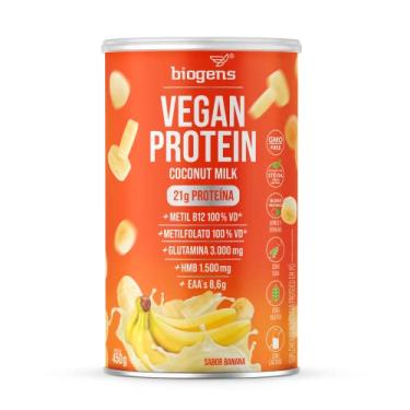 Imagem de Vegan Protein coconut milk, 21g de proteína ervilha e arroz, GMO Free, Glutamina, HMB, EAAs, Vitaminas B Metil, 450g, Biogens (Banana)
