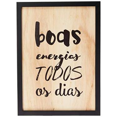 Imagem de Arte Maníacos Quadro Decorativo em Madeira Boas Energias Fundo Branco - 46x32,5cm (Moldura caixa em laca preta)