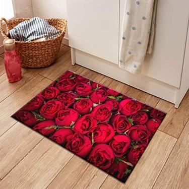 Imagem de Tapete de área de flores de rosa HVEST tapete antiderrapante vermelho floral tapete para sala de estar, quarto, cozinha, (4,5 x 7,7 cm)