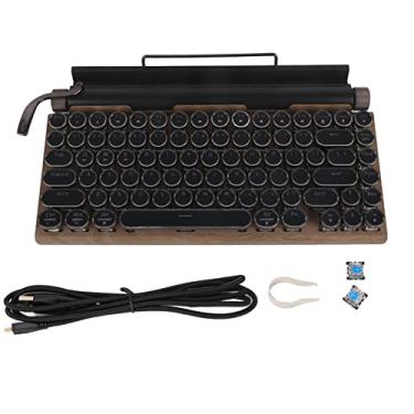 Imagem de Teclado mecânico sem fio para jogos de máquina de escrever retrô - Teclado retroiluminado Bluetooth Punk RGB de 83 teclas com interruptor azul, tecla redonda de metal - para PC, laptop e telefone