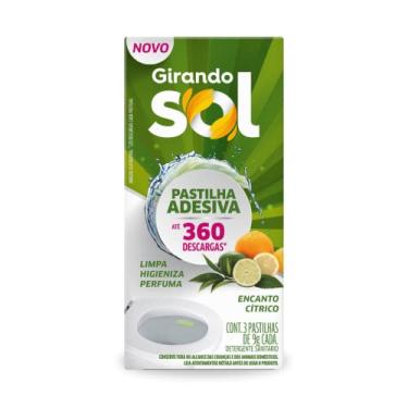 Imagem de Girando Sol Pastilha Adesiva Sanitária Encanto Cítrico 27G Desodorizador Sanitário Perfumado Verde Rende Até 360 Descargas Contém 3 Pastilhas De 9G Cada