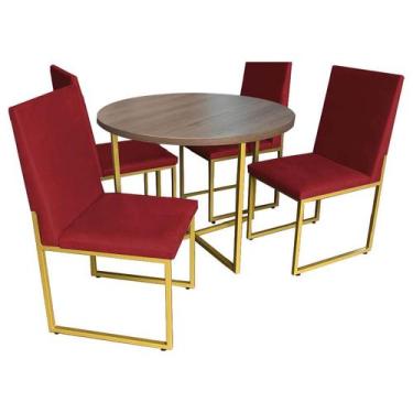 Imagem de Kit Mesa De Jantar Theo Com 4 Cadeiras Sttan Ferro Dourado Tampo Imbui