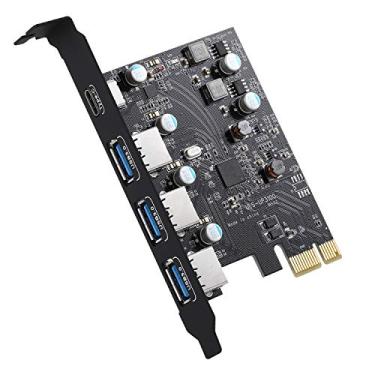 Imagem de Cartão PCIe de 4 portas USB3.0 Superspeed de 5 Gbps com (1) tipo C e (3) tipo A integrado no desktop PCI-Express 1 x cartão de anfitrião sem necessidade de fonte de alimentação adicional para Windows 7/8/10/XP/Vista MAC OS 10.8.2 acima