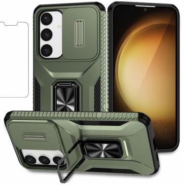 Imagem de Capa para Samsung Galaxy S24 Plus / S24+ Capinha - Combina uma tampa deslizante anti-riscos para a lente da câmera e um suporte magnético giratório de 360 graus - Verde