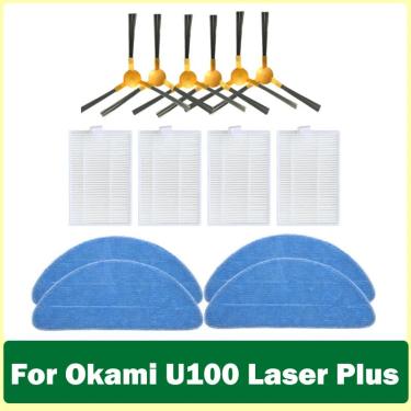 Imagem de Escova lateral hepa filtro esfregão pano de pano peças reposição para okami u100 laser mais robótico