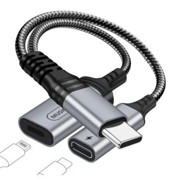Imagem de Adaptador de carregamento e áudio USB C para Lightning para iPhone 15 Pro, fone de ouvido Lightning USB tipo C macho para fêmea e conversor de carregamento tipo C compatível com i-Pad Pro, MacBook,