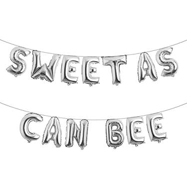 Imagem de Balões Sweet As Can Bee Banner de chá de bebê mamãe para abelha/revelação de gênero/abelha bem-vinda tema do bebê decoração de artigos de aniversário (Sweet AS CAN BEE prata)