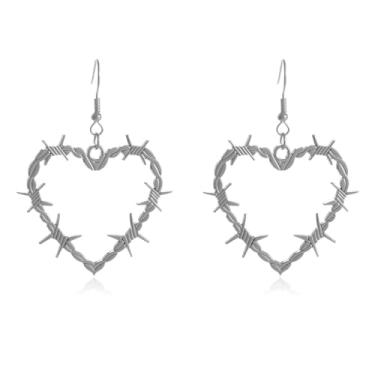 Imagem de RCHENGYANUIMA Brincos punk góticos de arame farpado com espinhos e espinhos de malha de metal para mulheres, homens e meninas, Halloween, Zinco, Sem pedra preciosa