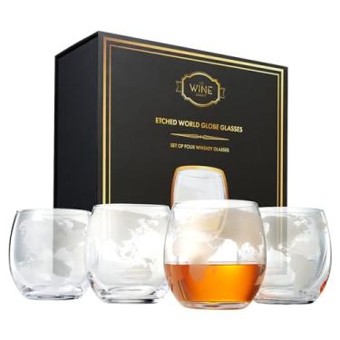 Imagem de The Wine Savant Copos World Globe gravados 290 ml - Conjunto de 4, vinho, uísque, uísque, vodka água ou suco, copo Old Fashion, World Glasses gravado globo