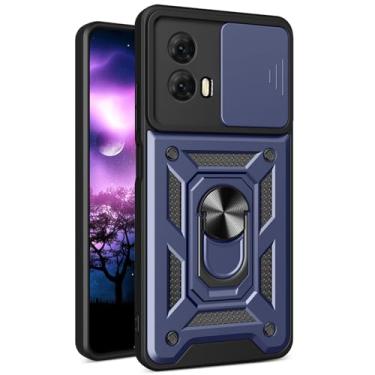 Imagem de Ysnzaq Capa protetora para Motorola Moto G04/Moto G24, [proteção à prova de choque] [janela de empurrar a lente] capa de telefone com suporte magnético para Motorola Moto G04/Moto G24 SJ azul-marinho