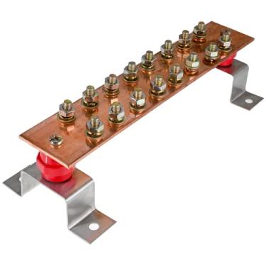 Imagem de Kit de barra de barramento de aterramento de cobre para parede/montagem em superfície 0,40 cm x 5,8 cm x 30 cm Kit de barra de aterramento 16 posições terminais