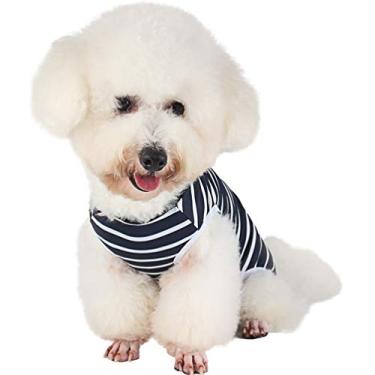 Imagem de Due Felice Fato de cirurgia para cães – macacão feminino e masculino para esterilização/recuperação neutra, azul/branco, serve para cães pequenos/médios