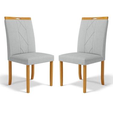 Imagem de Kit Com 2 Cadeiras Ana Madeira Maciça Estofadas Para Mesa De Jantar Linho Cinza 407