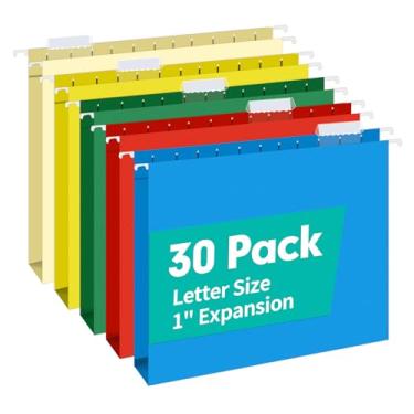 Imagem de HERKKA Pastas de arquivo suspensas de capacidade extra, 30 pastas de pendurar reforçadas, expansão de 3,5 cm, projetada para arquivos volumosos, gráficos médicos, cores sortidas, tamanho de letra, pacote com 30