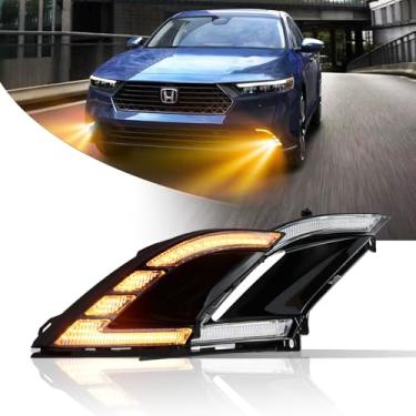 Imagem de PGTOPONE Refletores de para-choque traseiro de LED fumado lâmpadas de freio de neblina compatíveis com Honda Accord 2023-up EX LX/EX/sport Hybrid/EX-L Hybird/sport-L Hybrid/Touring Hybird (LIMPEZA FRONTAL)