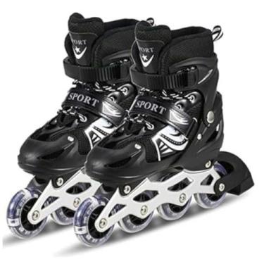 Imagem de Patins Infantil 4 Rodas Com Led Inline Ajustável Criança (Preto, 35 a 38)