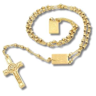 Imagem de Terço Escapulário Unissex Banhado a Ouro 66cm - Proteção e Devoção Celestial + Bolsa de Veludo