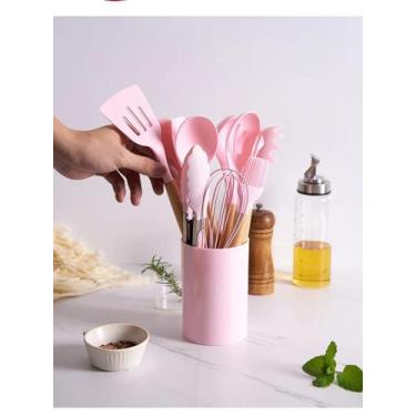 Imagem de Jogo Kit Colheres De Silicone Cabo De Madeira 12 Peças Utensílios Cozi
