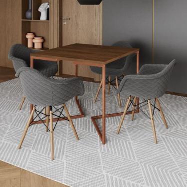 Imagem de Jogo de Mesa Industrial Base Cobre Tampo Quadrado 90cm Amêndoa com 4 P