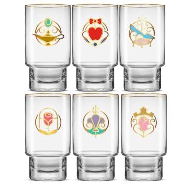 Imagem de JoyJolt Disney Princesas icônicas Altas 473 ml, Copos de Vidro Highball Conjunto de 1,8 m Branca de Neve, Cinderela, Bela Adormecida e mais, Água, Suco, Café, Copos de Chá, Presentes Disney