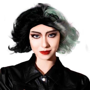 Imagem de Peruca Cruella Curta Preto Verde 101 Dálmatas Folia Carnaval - Fantasi