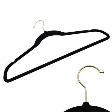 Imagem de Kit 10 Cabides Veludo Preto e Gancho Dourado Antideslizantes - ARBORET
