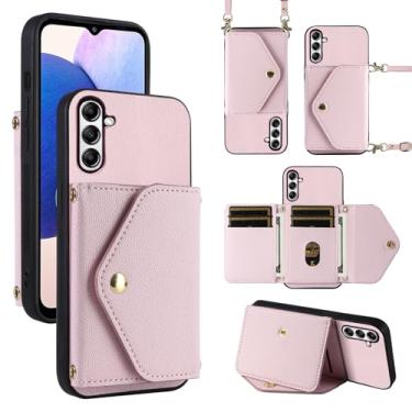 Imagem de Dibosom Capa carteira minimalista para Samsung Galaxy A14/M14 5G com alça de ombro, 6 compartimentos para cartões, fina e fina, suporte para cartão de crédito de couro PU, capa de telefone para A 14
