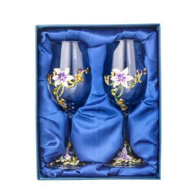 Imagem de MEIGLQEA Conjunto de 2 taças de vinho, flores esmaltadas feitas à mão, taças de vinho vermelhas e brancas, lindas taças florais com caixa de presente para mulheres, esposa, mãe, amigas, mães, dia dos