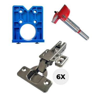 Imagem de Kit Gabarito Guia Caneco Com 6 Dobradiças Amort. Fresa 35Mm - VAZ