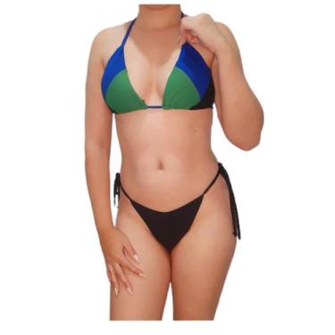 Imagem de Conjunto de biquíni fio dental 3 cores biquíni cortininha com bojo - D