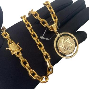 Imagem de Cordão Cadeado 8mm + Pingente Estrela De Davi Banhado a Ouro - ToJoia1