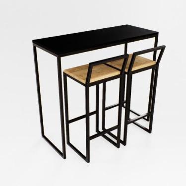 Imagem de Bancada Cozinha Balcão Gourmet 120cm Preto Com 2 Banquetas Pinus Pt - 