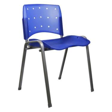 Imagem de Cadeira Empilhável Plástica Azul Anatômica Base Prata 10 Unidades - UL
