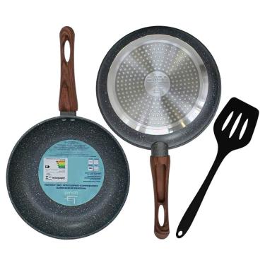 Imagem de Kit 2 Frigideiras e Espátula Revestimento Nanoceramico Granito 20cm e 24cm A1003-F02 - Lehaví