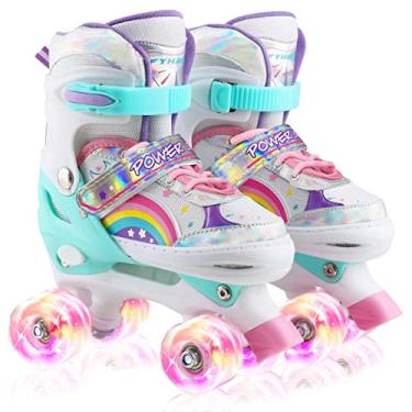 Imagem de Patins para meninas, crianças, iniciantes, ajustáveis, 4 tamanhos, patins para adultos e jovens com todas as rodas iluminadas, patins para niñas para esportes ao ar livre em ambientes fechados, médio