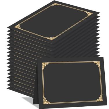 Imagem de HAUTOCO 50 porta-certificados, pastas de diploma pretas, capas de documentos com borda dourada para cartolina tamanho carta 21 x 28 cm, prêmio, formatura